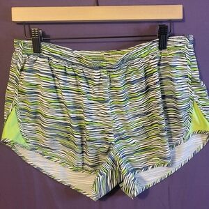 Nike Dri-fit Women's Striped Running Shorts - Green, Blue, White. Size L